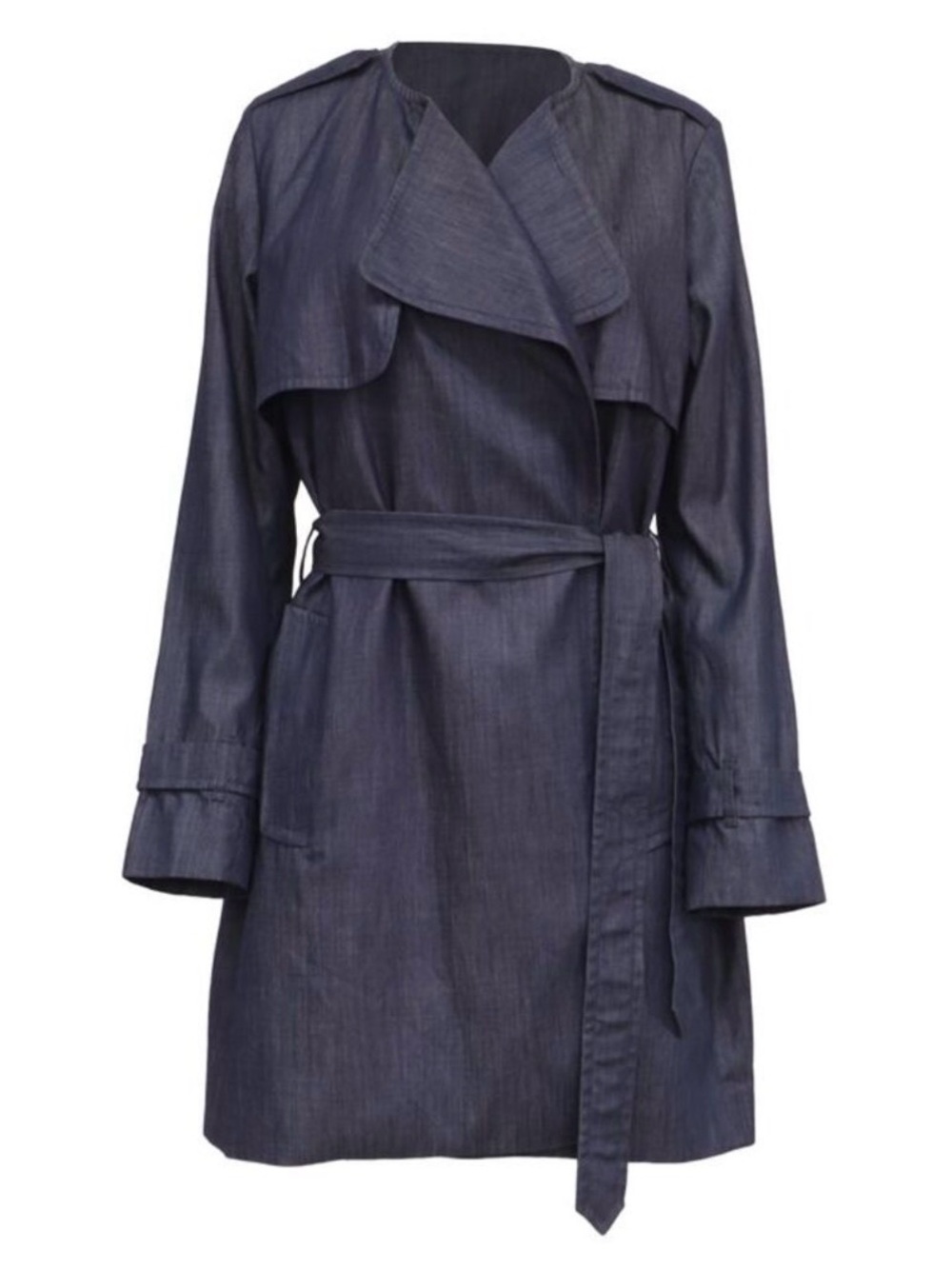 Diane von Furstenberg Denim Wrap Trenchcoat in Navy Blue Cotton